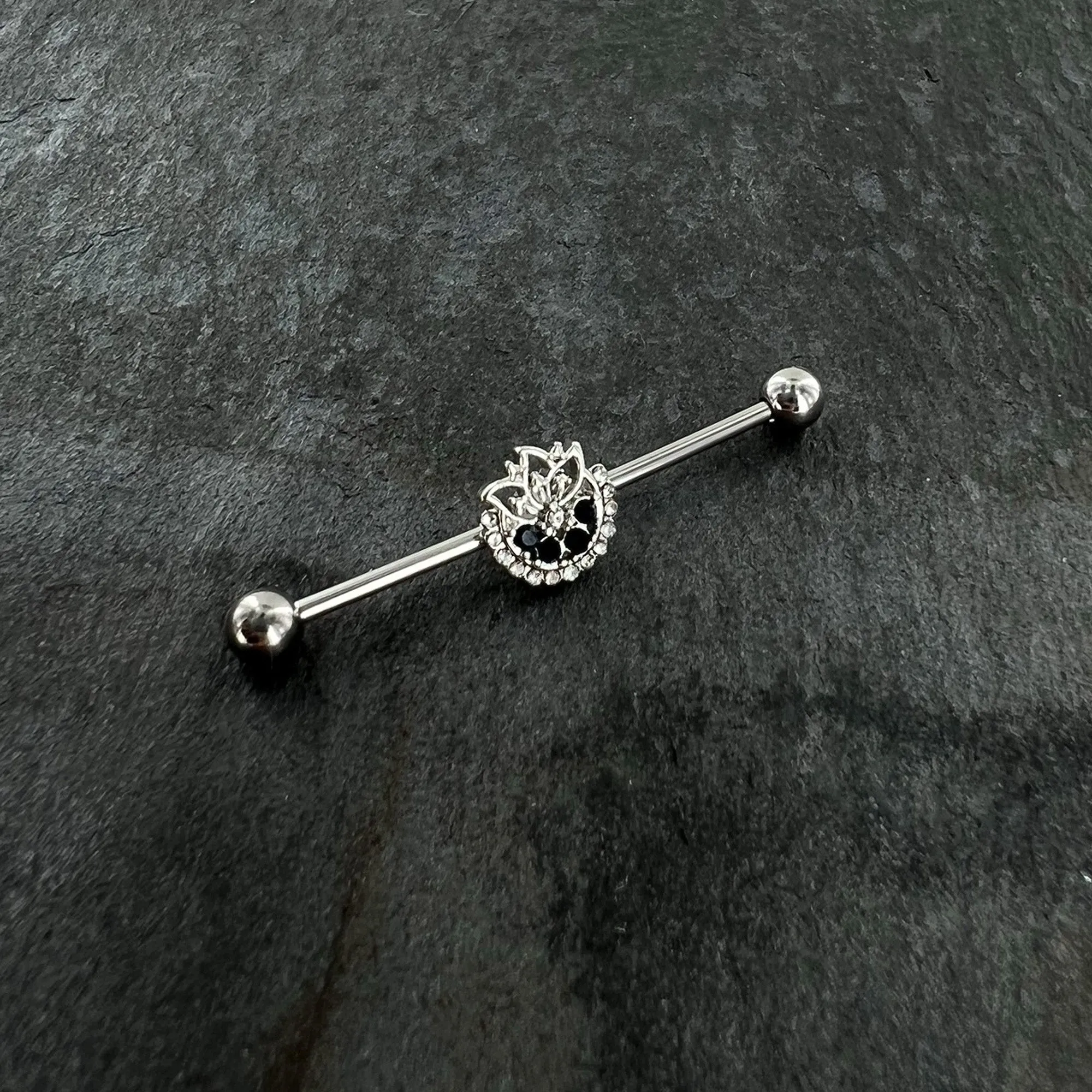 14 Gauge Blue Gem Abstract Arch Industrial Barbell 38mm