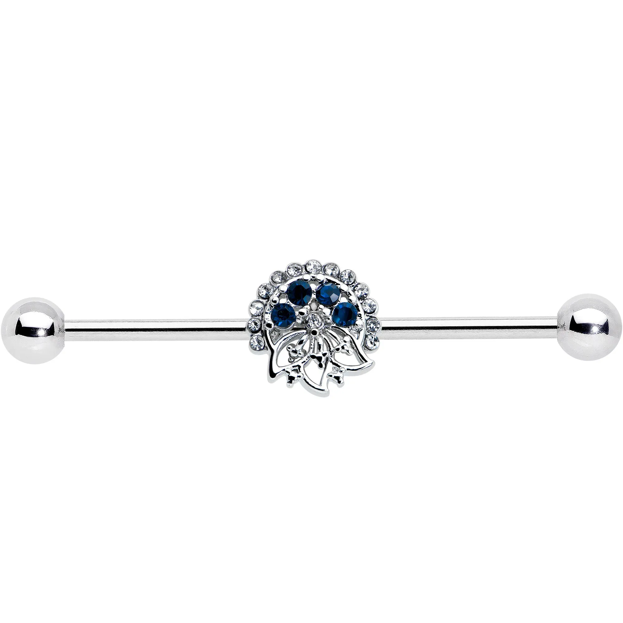 14 Gauge Blue Gem Abstract Arch Industrial Barbell 38mm
