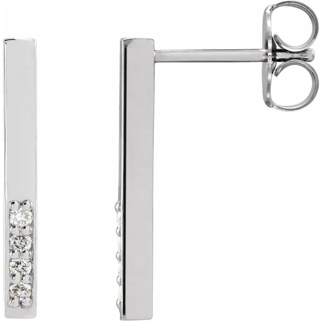 14K White .07 CTW Diamond Bar Earrings