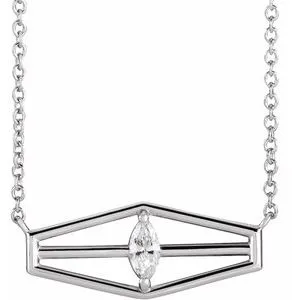 14K White 1/6 CT Diamond Geometric 16" Necklace