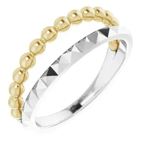 14K White & Yellow Beaded & Geometric Stacked Ring