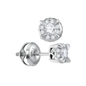 14K White Gold Round Diamond Framed Solitaire Screwback Stud Earrings