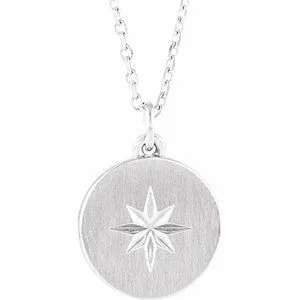14K White Starburst Disc 16-18" Necklace