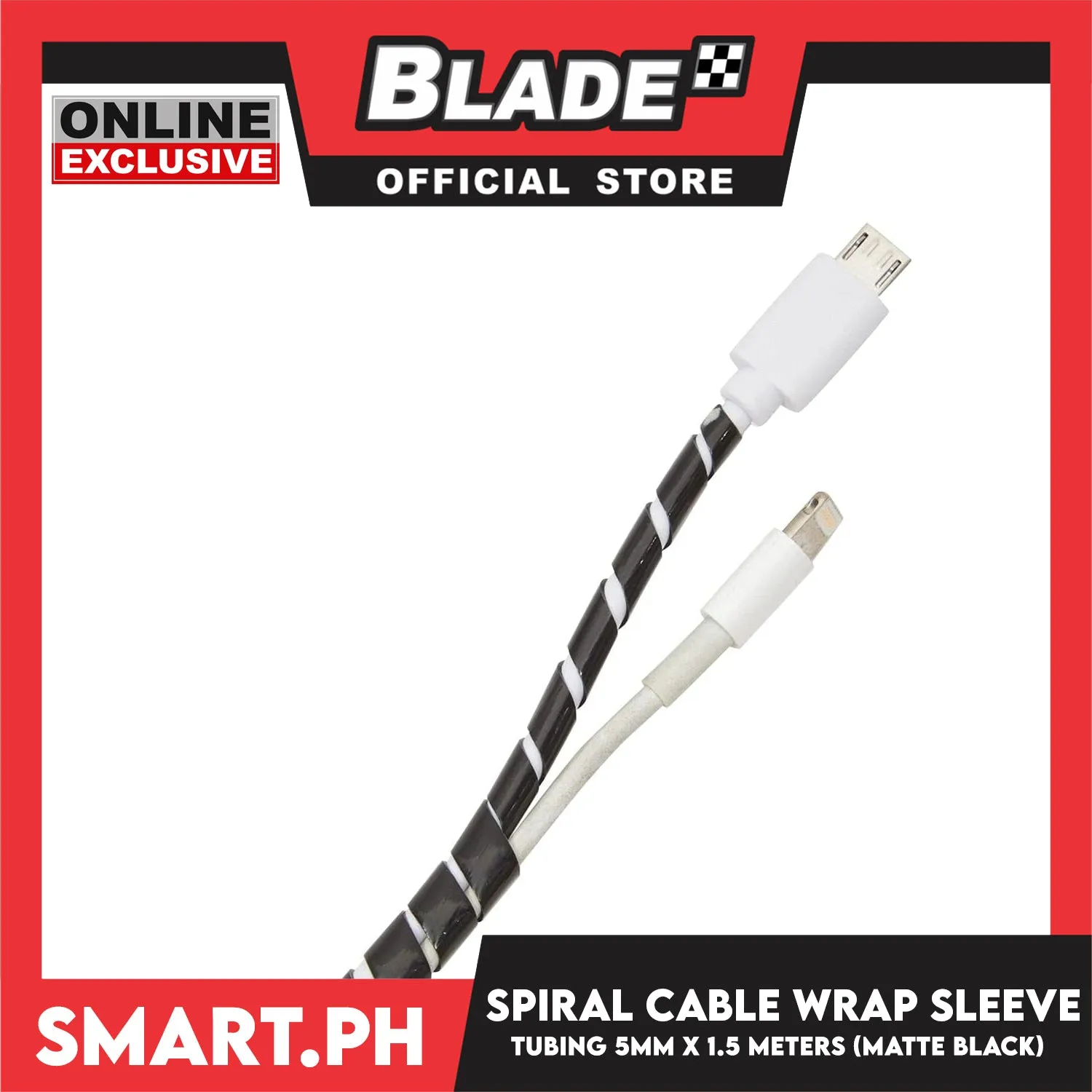 1.5m Cable Holder, Spiral Cable Wrap Sleeve Tubing 5mm (Matte Black)