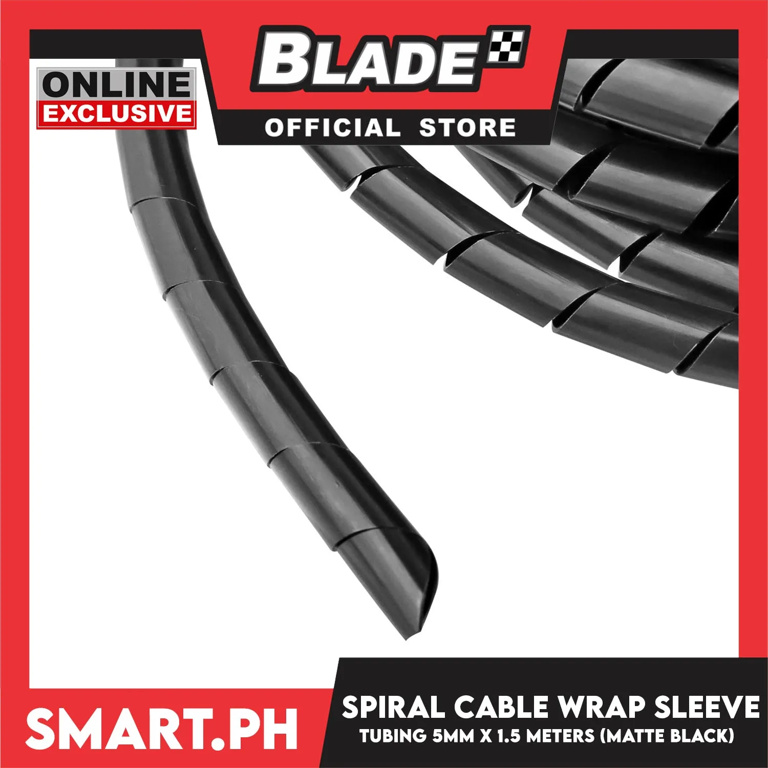 1.5m Cable Holder, Spiral Cable Wrap Sleeve Tubing 5mm (Matte Black)