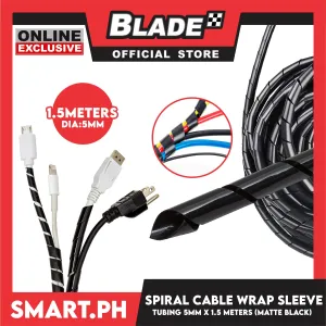 1.5m Cable Holder, Spiral Cable Wrap Sleeve Tubing 5mm (Matte Black)