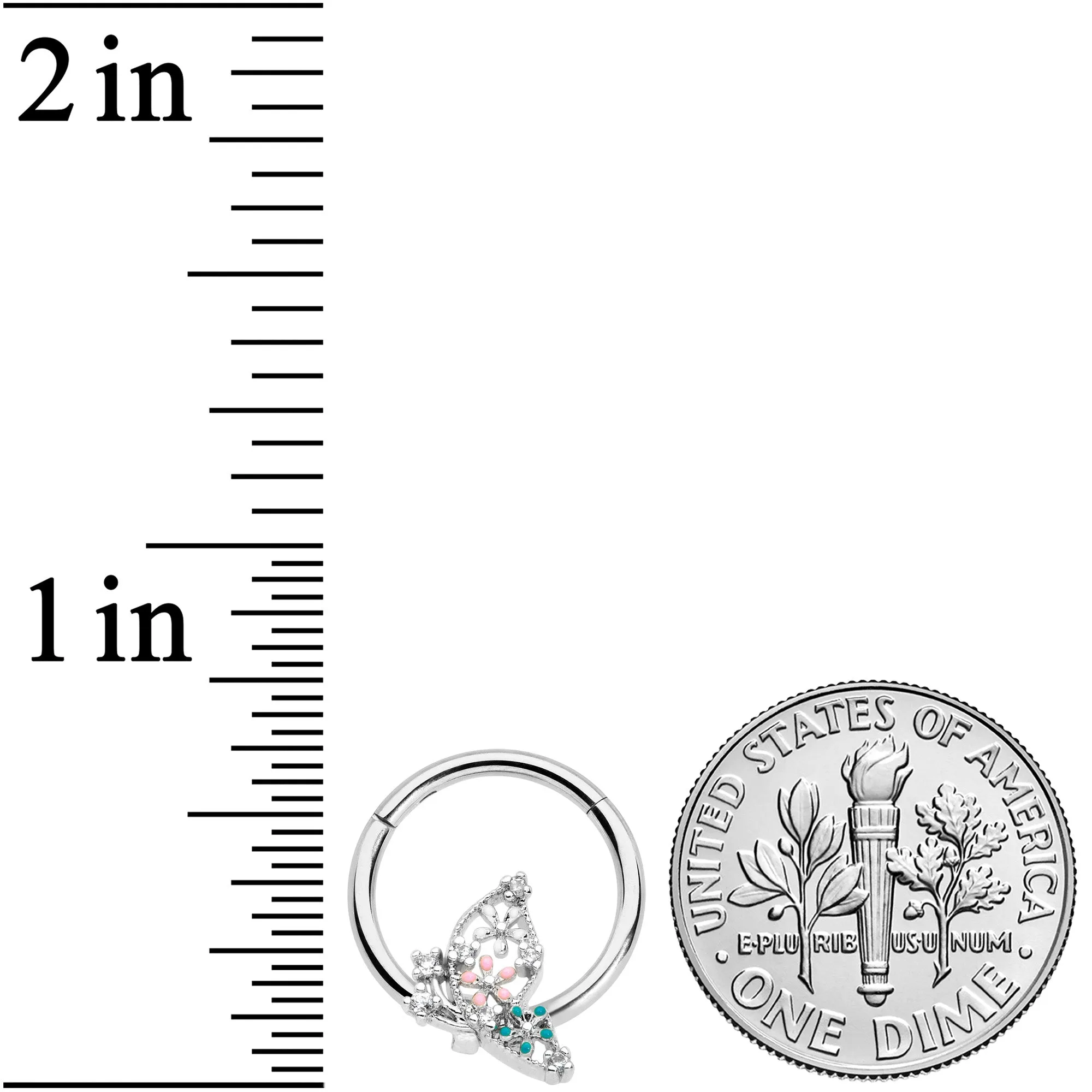 16 Gauge 3/8 Clear CZ Gem Abstract Butterfly Hinged Segment Ring
