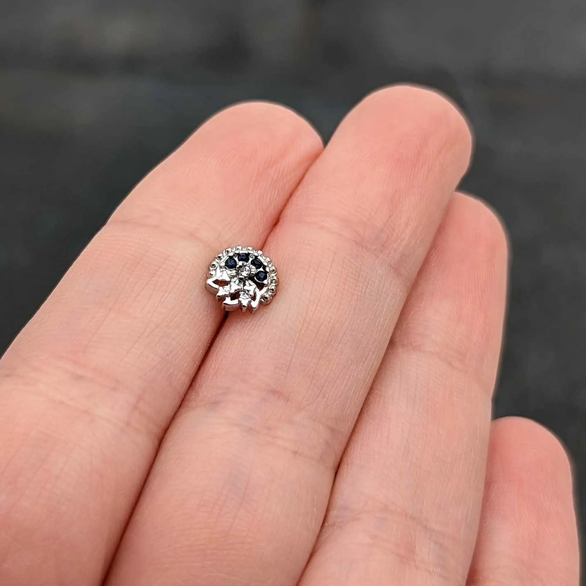 16 Gauge 5/16 Blue Clear Gem Abstract Arch Labret Monroe Tragus