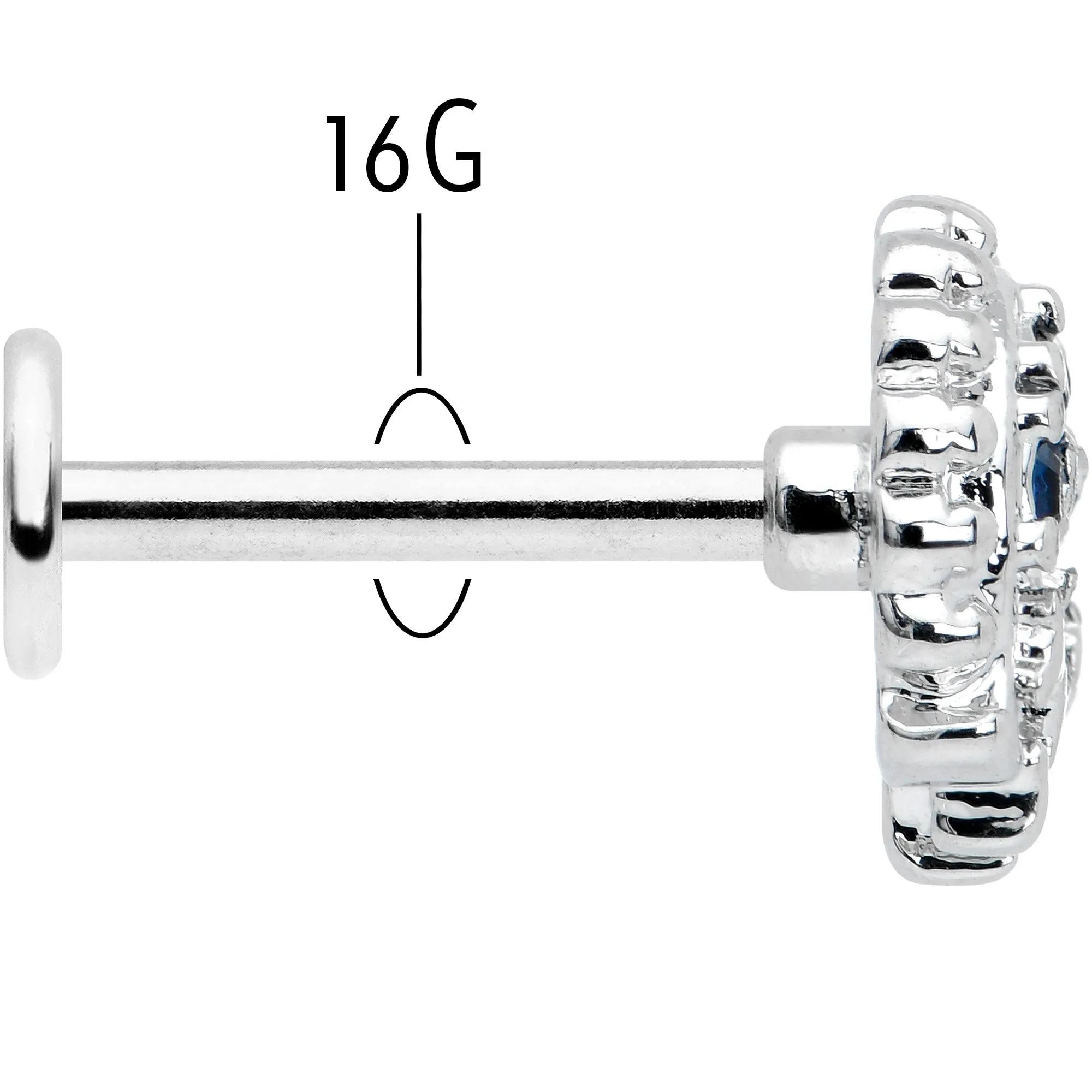 16 Gauge 5/16 Blue Clear Gem Abstract Arch Labret Monroe Tragus
