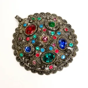 1930's Colorful Stained Glass Style Necklace Pendant by New England Glass