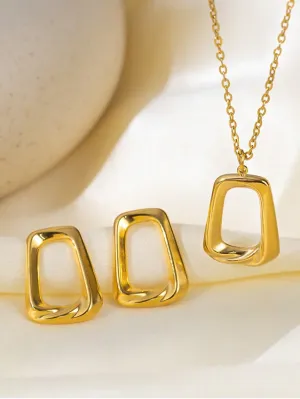 1pc  Geometric Square Collarbone Chain Necklace With Earrings