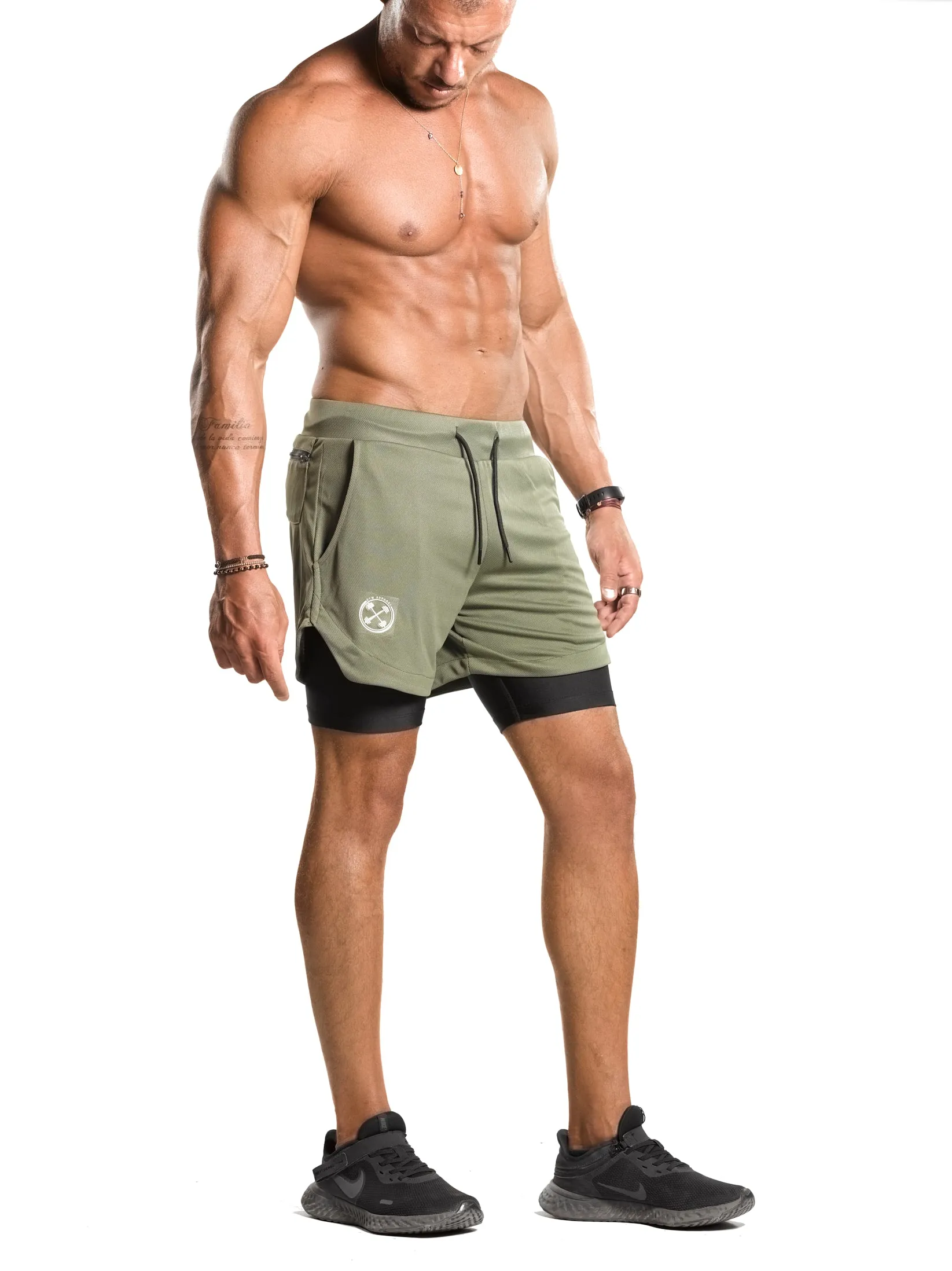 2 in 1 Functional Training Shorts [Olive/Black]