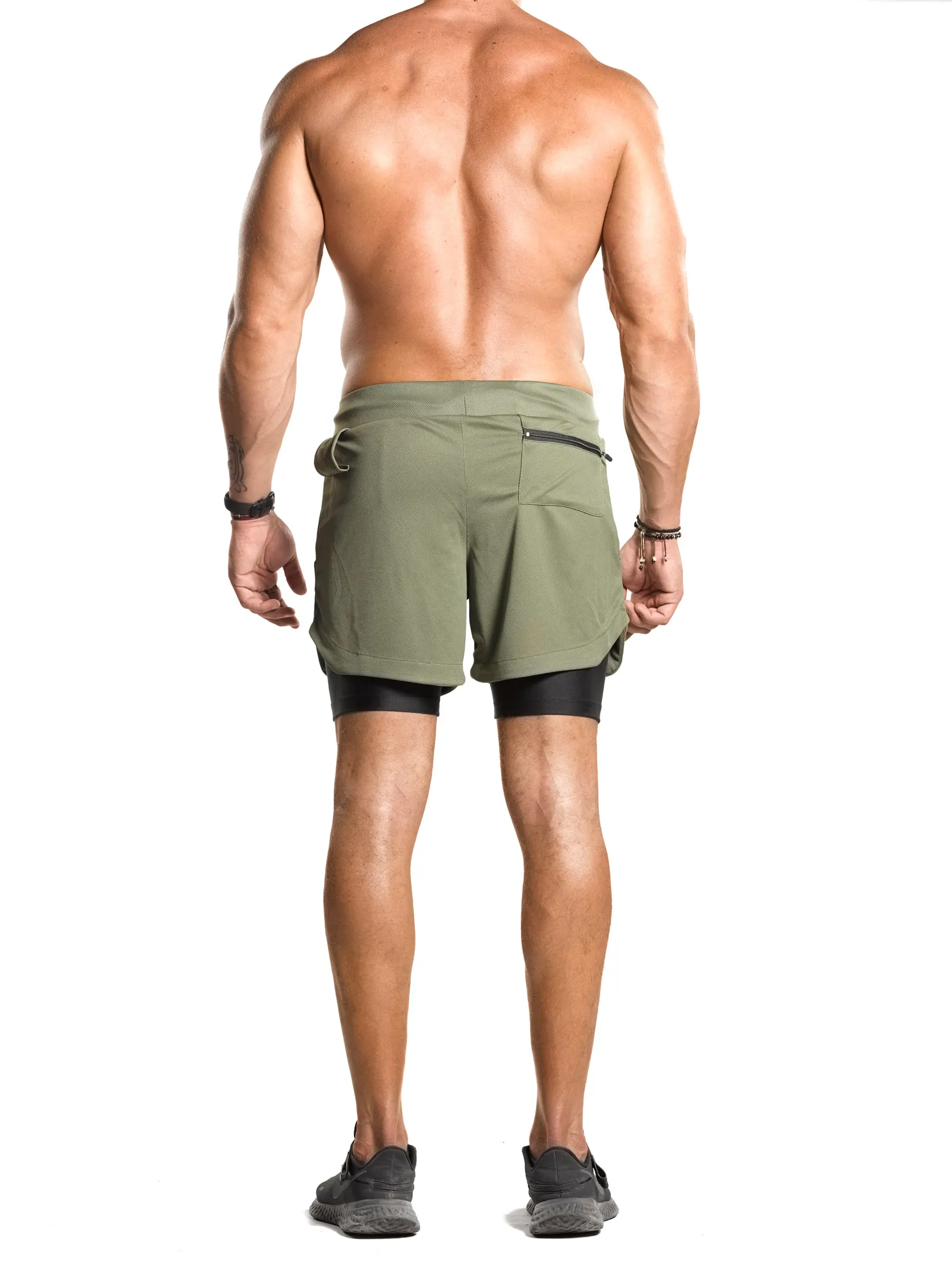 2 in 1 Functional Training Shorts [Olive/Black]