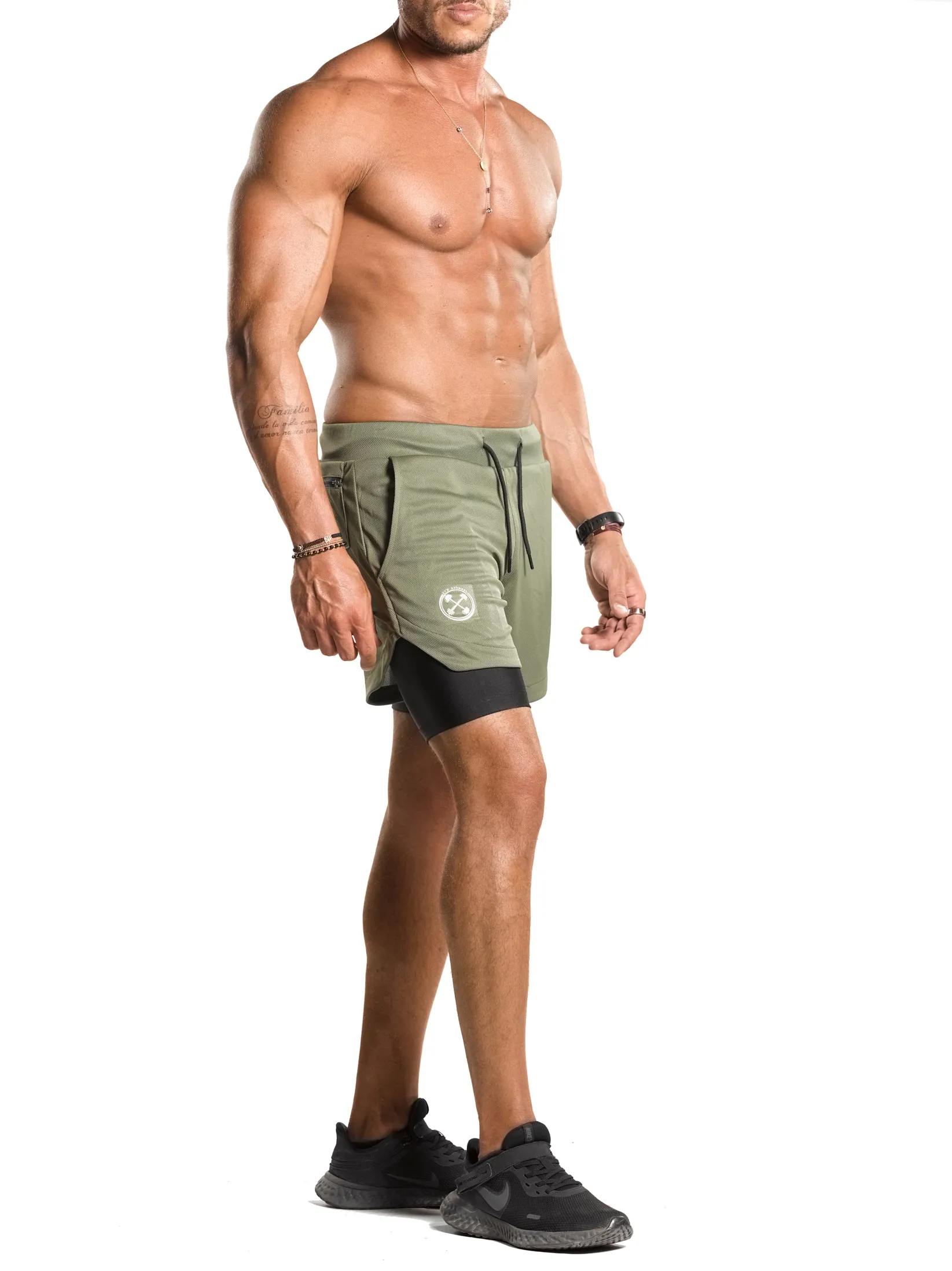 2 in 1 Functional Training Shorts [Olive/Black]