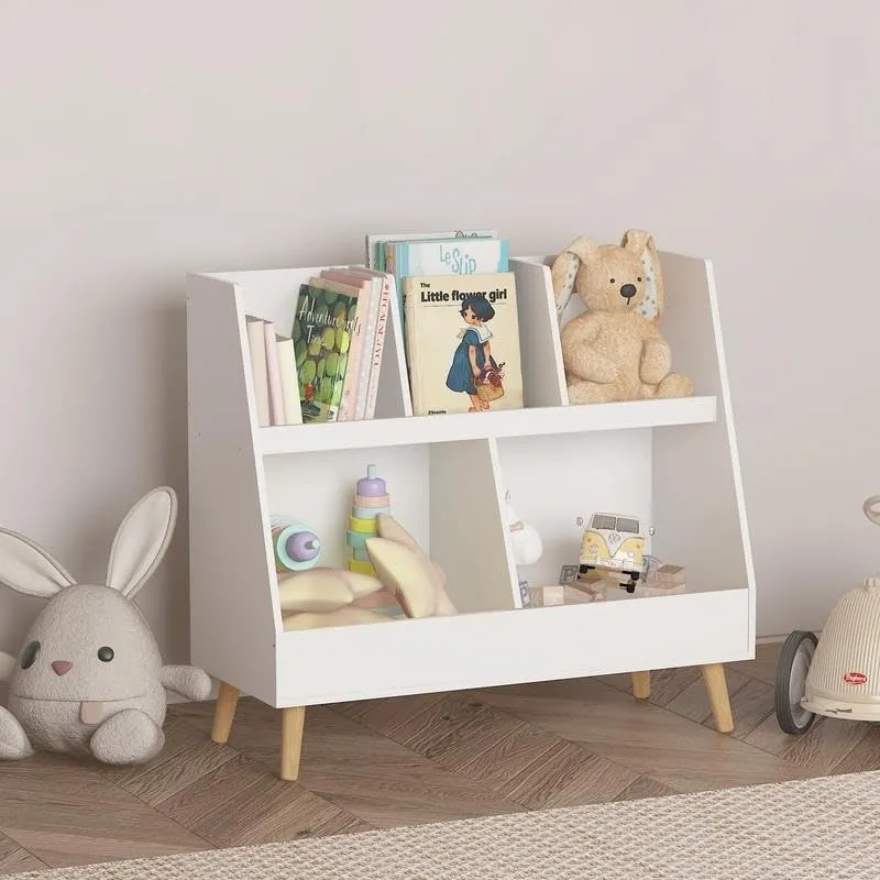 2-Tier Baby Storage Display Organizer with Legs Kids Bookshelf and Toy