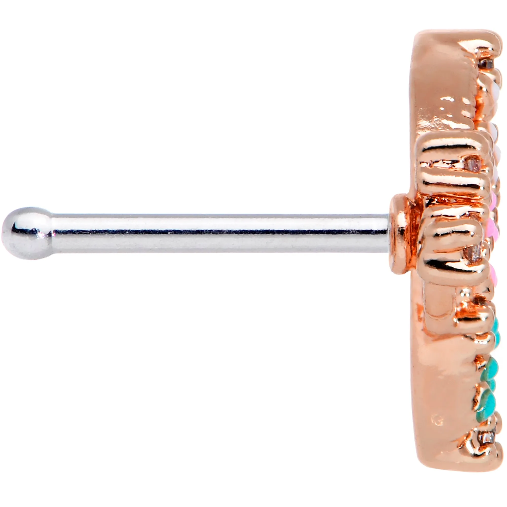 20 Gauge 1/4 Clear CZ Gem Rose Gold Tone Abstract Butterfly Nose Bone