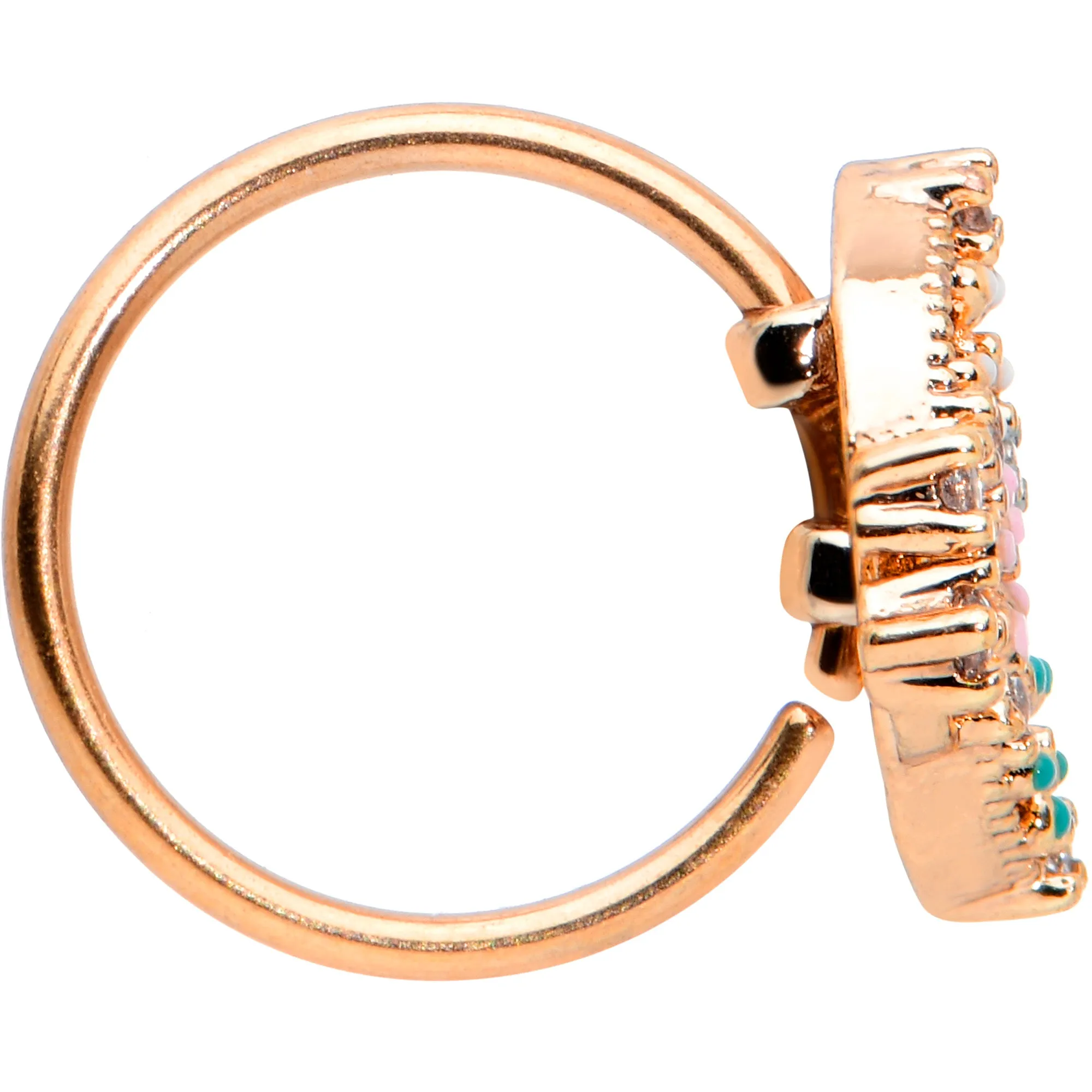 20 Gauge 5/16 Clear CZ Gem Rose Gold Hue Abstract Butterfly Nose Hoop