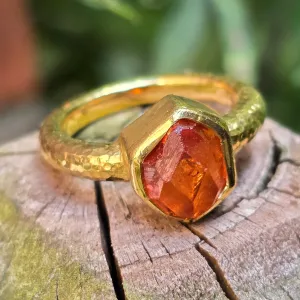 22K Yellow Gold Hammered Spessartite Garnet Crystal Ring