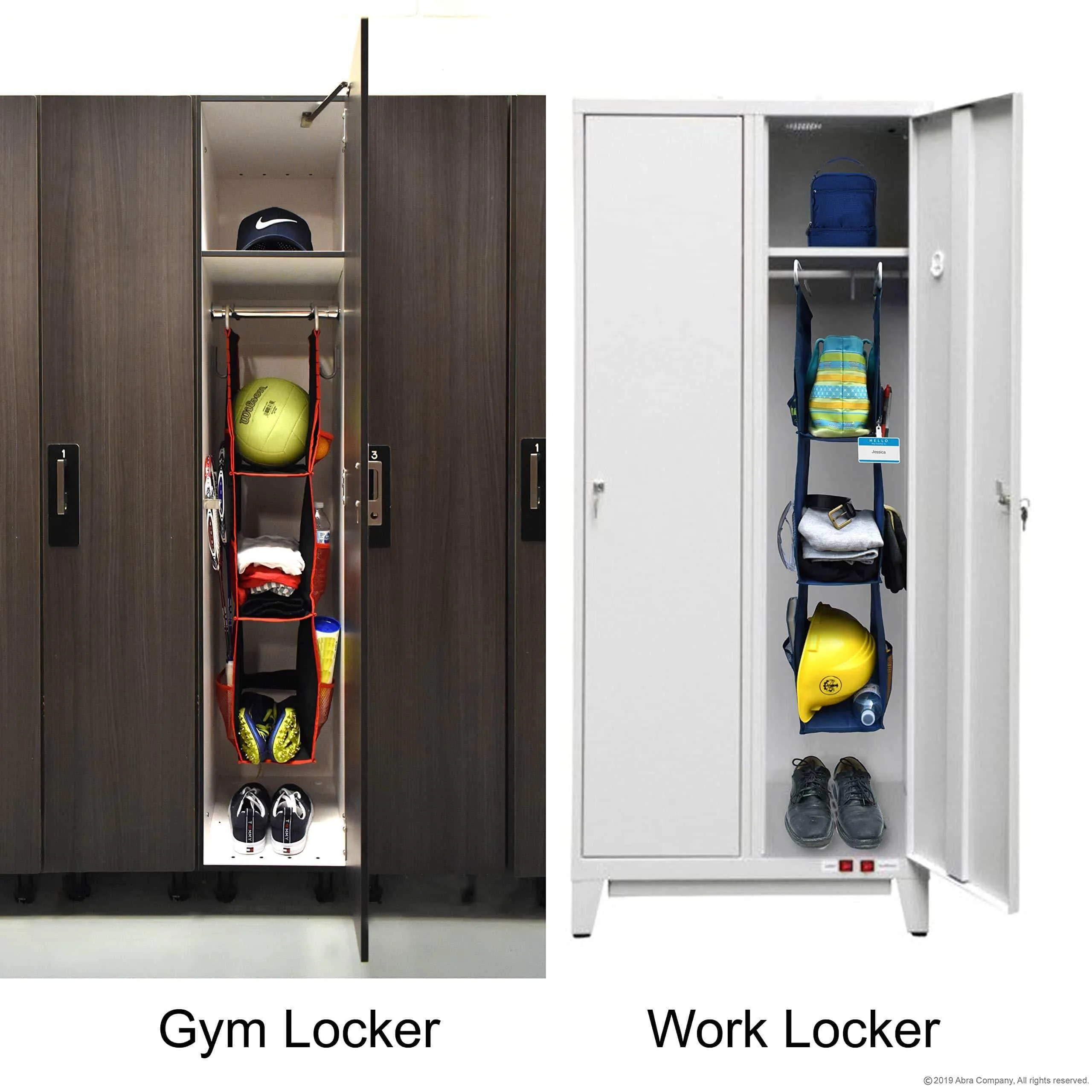 3 Shelf Hanging Locker Organizer for School, Gym, Work, Storage - Upgraded | Abra Company | Eco-Friendly Fabric Healthy for Children | Adjustable School Locker Shelf from 3 to 2 Shelves (Blue/Pink)