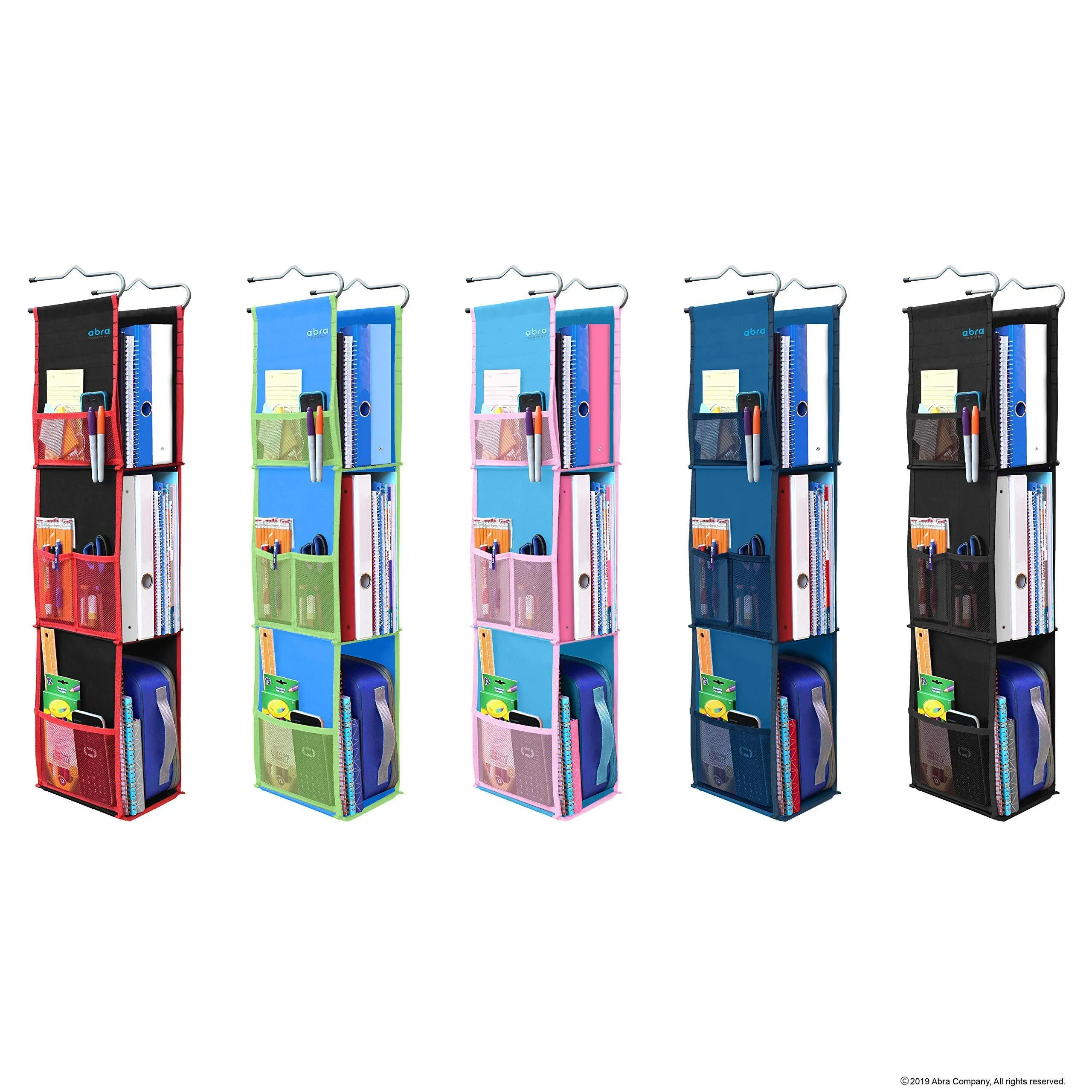 3 Shelf Hanging Locker Organizer for School, Gym, Work, Storage - Upgraded | Abra Company | Eco-Friendly Fabric Healthy for Children | Adjustable School Locker Shelf from 3 to 2 Shelves (Blue/Pink)