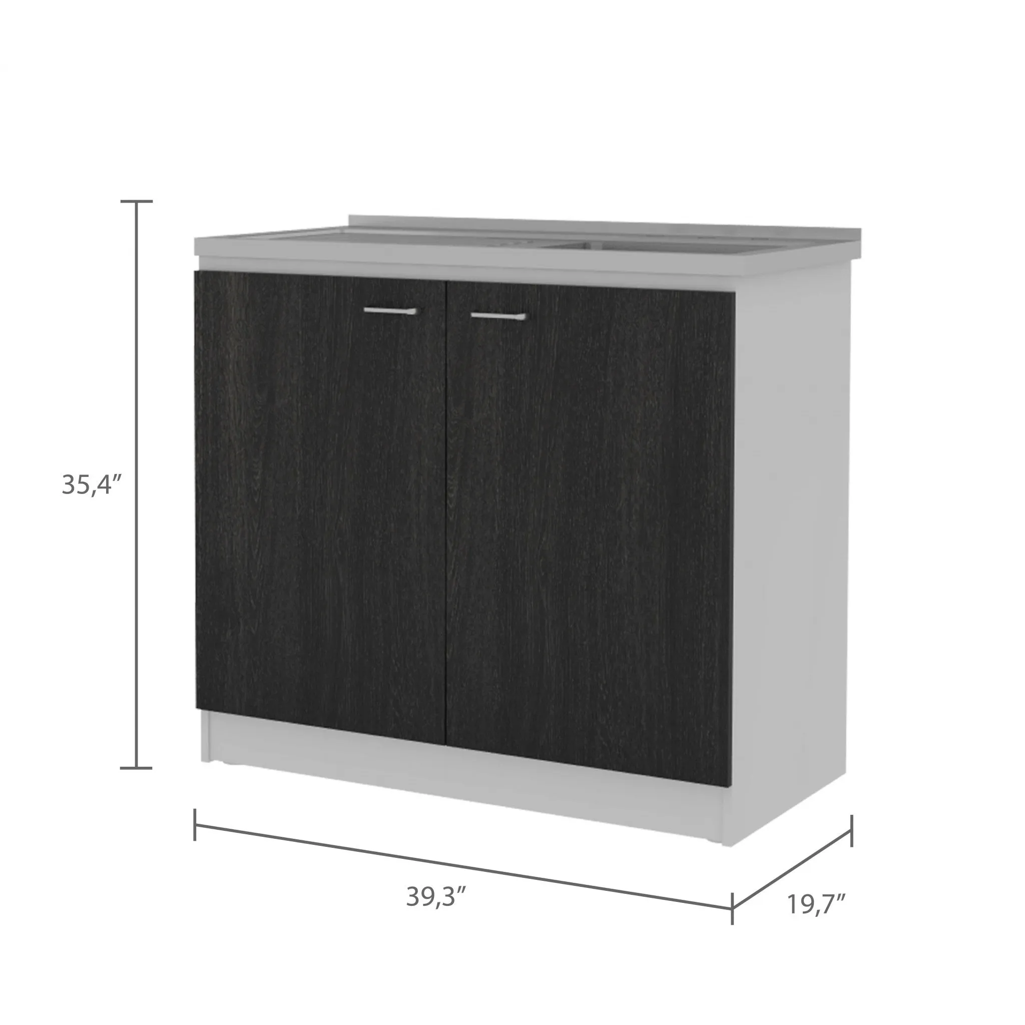39.3" X 19.7" X 35.4" Walnut Particle Board Utility Sink with Cabinet