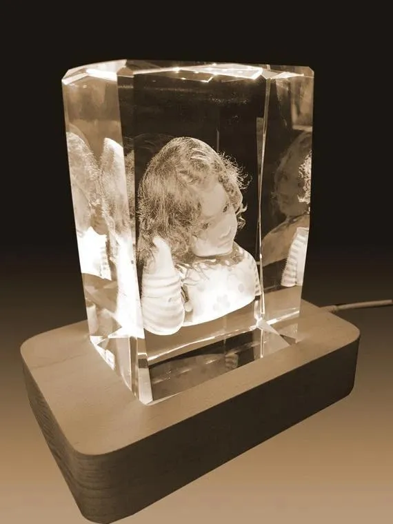 3D Crystal Laser Engraved Large Brick, Laser Engraved with Your Photo, Personalized Photo Gift, 3D Laser Engraved Etched Crystal - 3 People