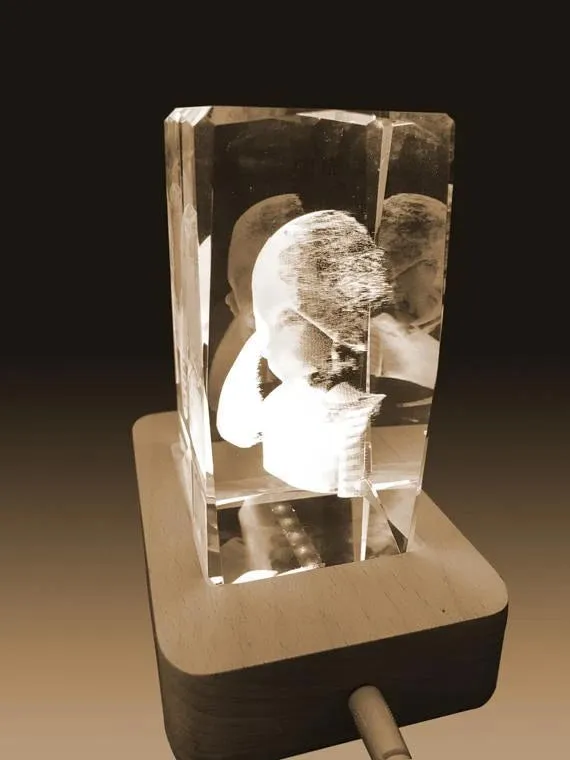 3D Crystal Laser Engraved Large Brick, Laser Engraved with Your Photo, Personalized Photo Gift, 3D Laser Engraved Etched Crystal - 3 People