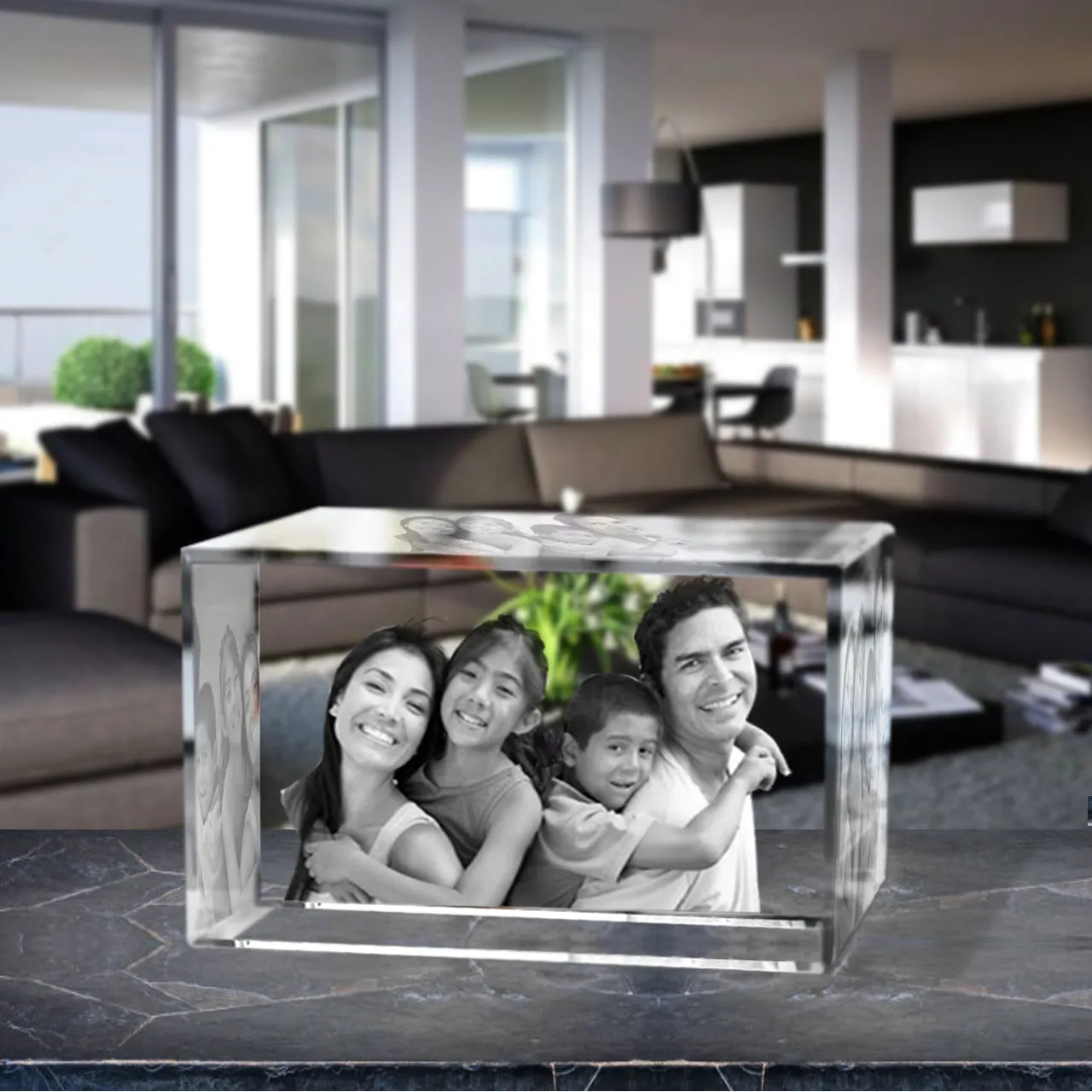 3D Crystal Laser Engraved Large Brick, Laser Engraved with Your Photo, Personalized Photo Gift, 3D Laser Engraved Etched Crystal - 3 People