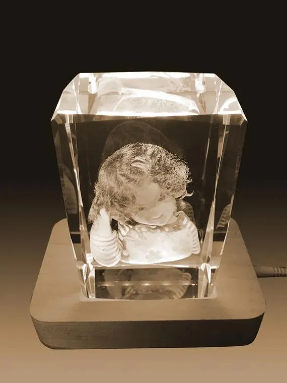 3D Crystal Laser Engraved Large Brick, Laser Engraved with Your Photo, Personalized Photo Gift, 3D Laser Engraved Etched Crystal - 3 People