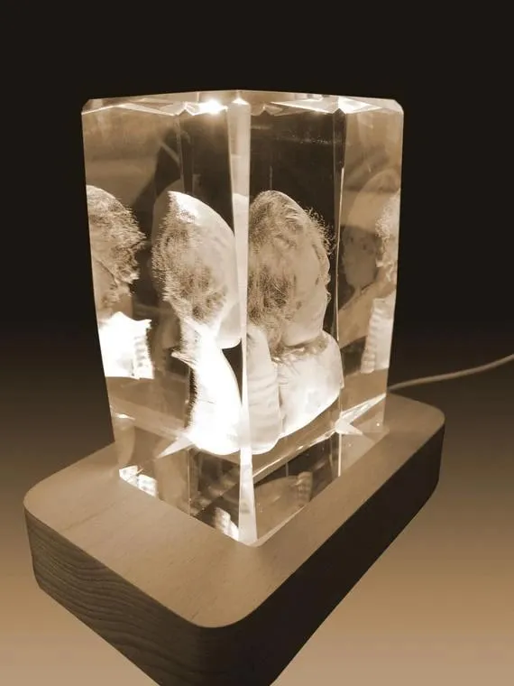 3D Crystal Laser Engraved Large Brick, Laser Engraved with Your Photo, Personalized Photo Gift, 3D Laser Engraved Etched Crystal - 3 People