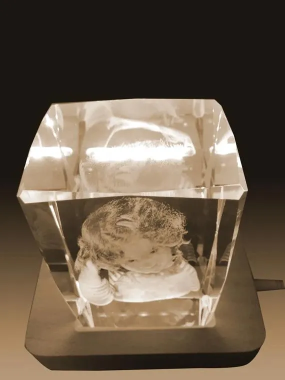 3D Crystal Laser Engraved Large Brick, Laser Engraved with Your Photo, Personalized Photo Gift, 3D Laser Engraved Etched Crystal - 3 People