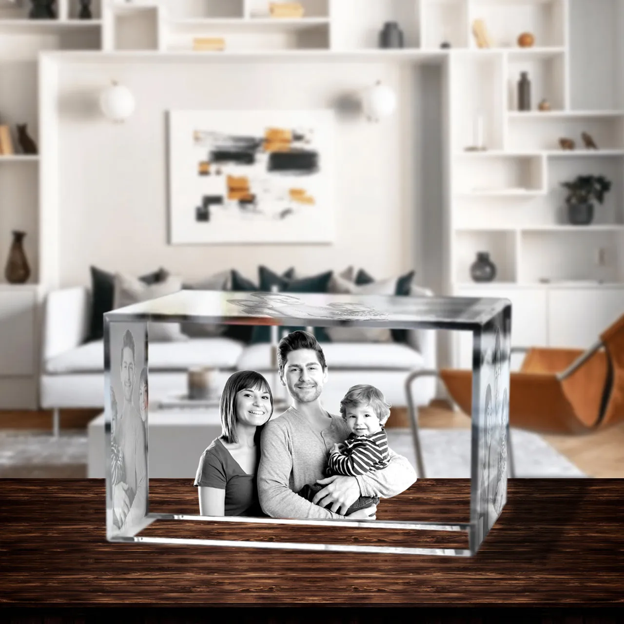 3D Crystal Laser Engraved Large Brick, Laser Engraved with Your Photo, Personalized Photo Gift, 3D Laser Engraved Etched Crystal - 3 People