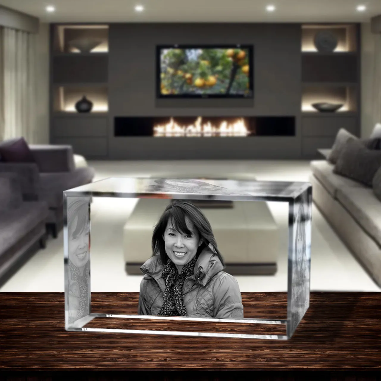 3D Crystal Laser Engraved Large Brick, Laser Engraved with Your Photo, Personalized Photo Gift, 3D Laser Engraved Etched Crystal - 3 People