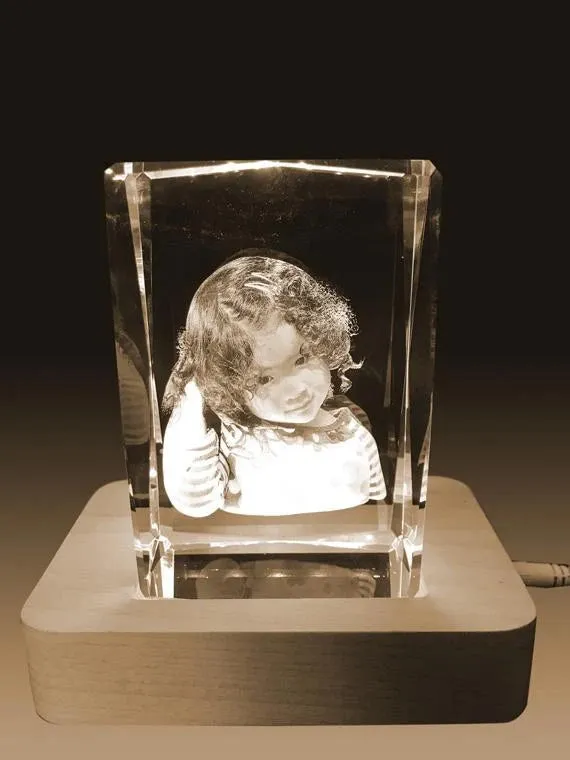 3D Crystal Laser Engraved Large Brick, Laser Engraved with Your Photo, Personalized Photo Gift, 3D Laser Engraved Etched Crystal - 3 People