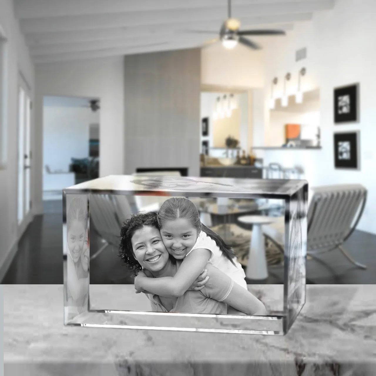 3D Crystal Laser Engraved Large Brick, Laser Engraved with Your Photo, Personalized Photo Gift, 3D Laser Engraved Etched Crystal - 3 People
