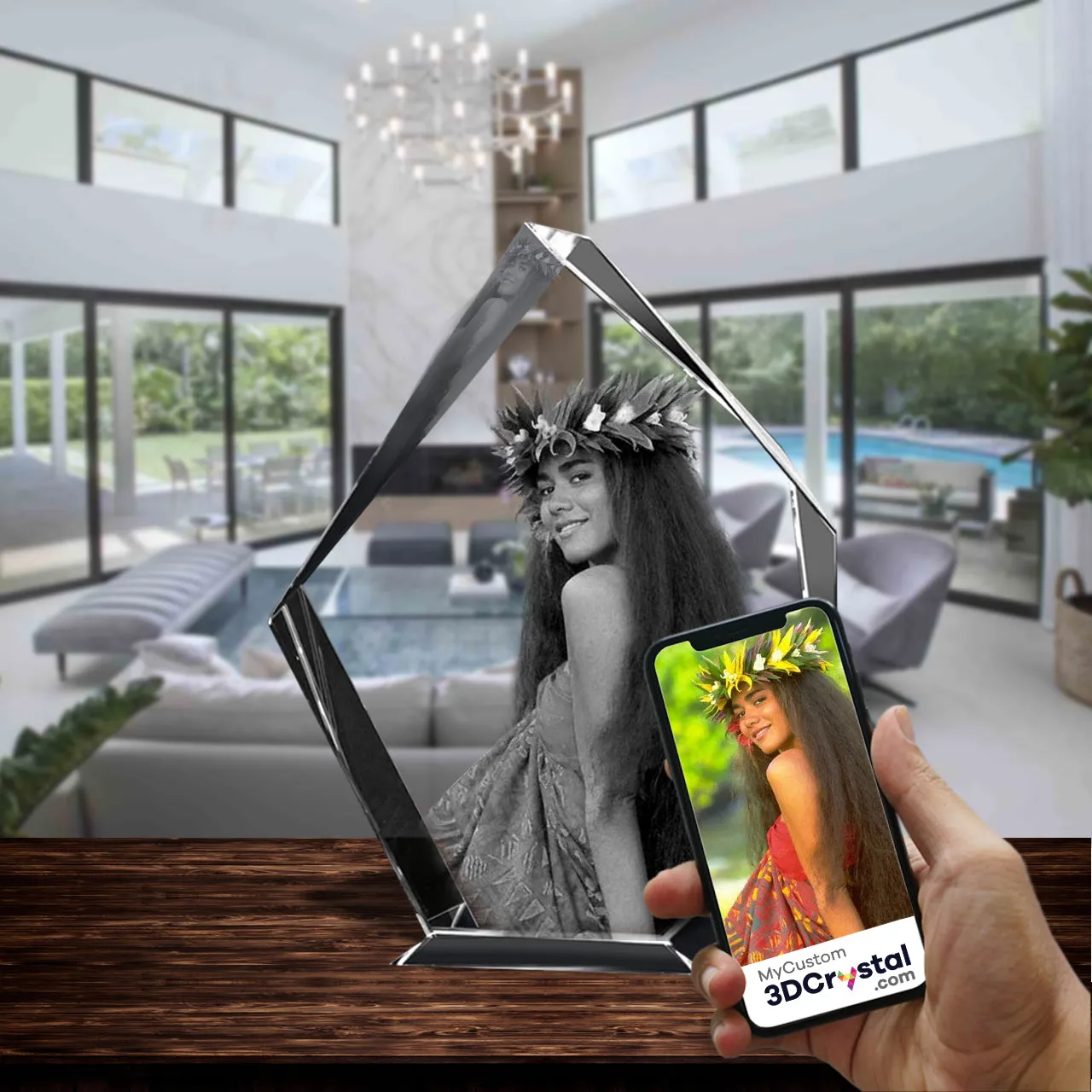 3D Crystal Laser Engraved Large Iceberg, Laser Engraved with Your Photo, Personalized Photo Gift, 3D Laser Engraved Etched Crystal - 1 Person