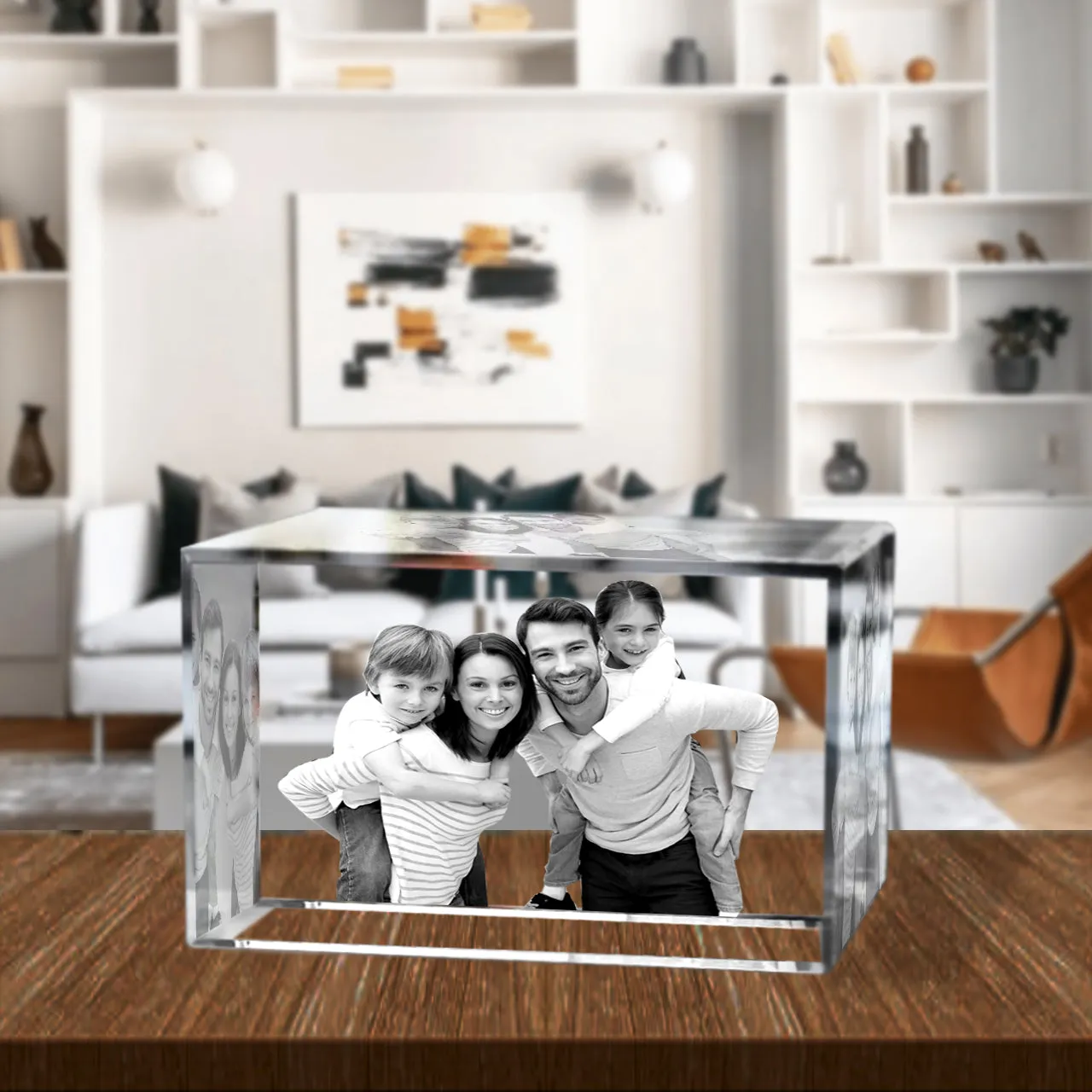3D Crystal Laser Engraved XLarge Brick, Laser Engraved with Your Photo, Personalized Photo Gift, 3D Laser Engraved Etched Crystal - 3 People
