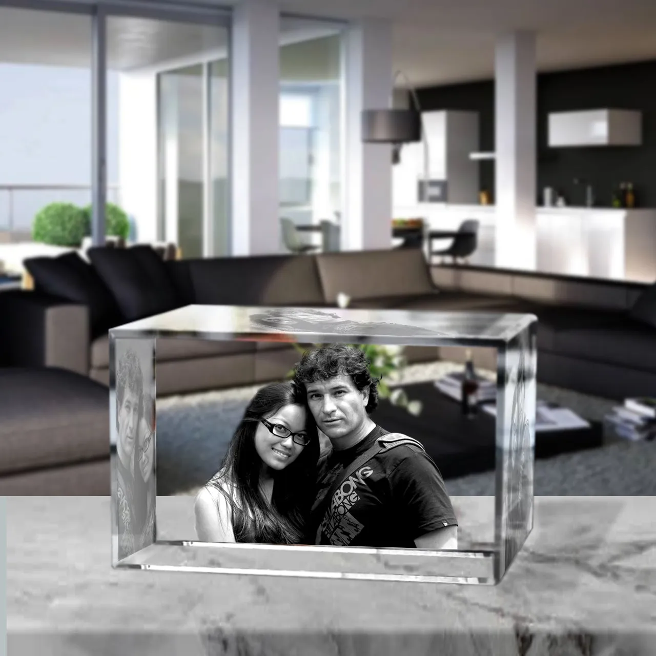 3D Crystal Laser Engraved XLarge Brick, Laser Engraved with Your Photo, Personalized Photo Gift, 3D Laser Engraved Etched Crystal - 3 People