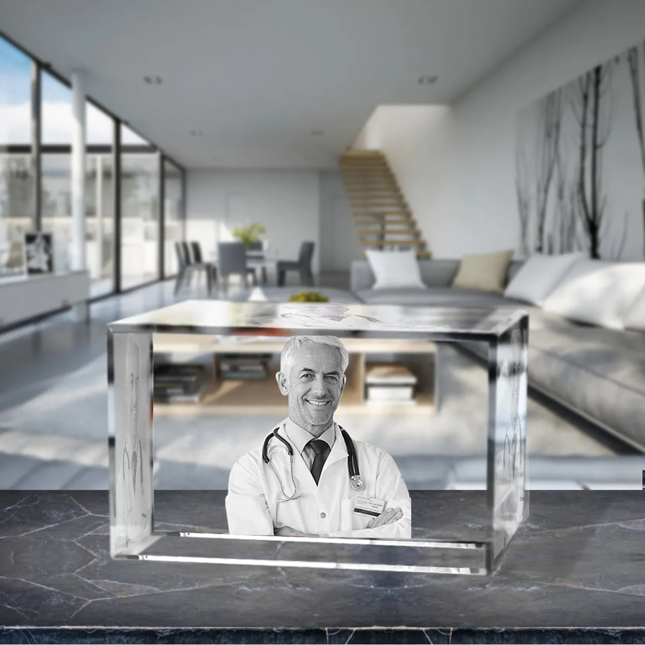 3D Crystal Laser Engraved XXLarge Brick, Laser Engraved with Your Photo, Personalized Photo Gift, 3D Laser Engraved Etched Crystal - 4 People