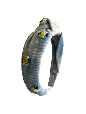 3D Daisy Knot Headband Denim