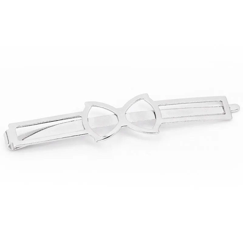 66*9mm Imitation Rhodium Geometric bow-knot word folder, hair clips base,Bobby Pin Base,Metal,20pcs/lot