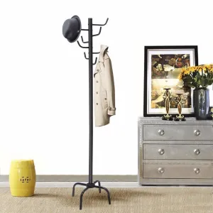 70" Metal Coat Hat Rack Standing Clothes Jacket Hanger Hall Tree Stand With 8 Hooks Modern Living