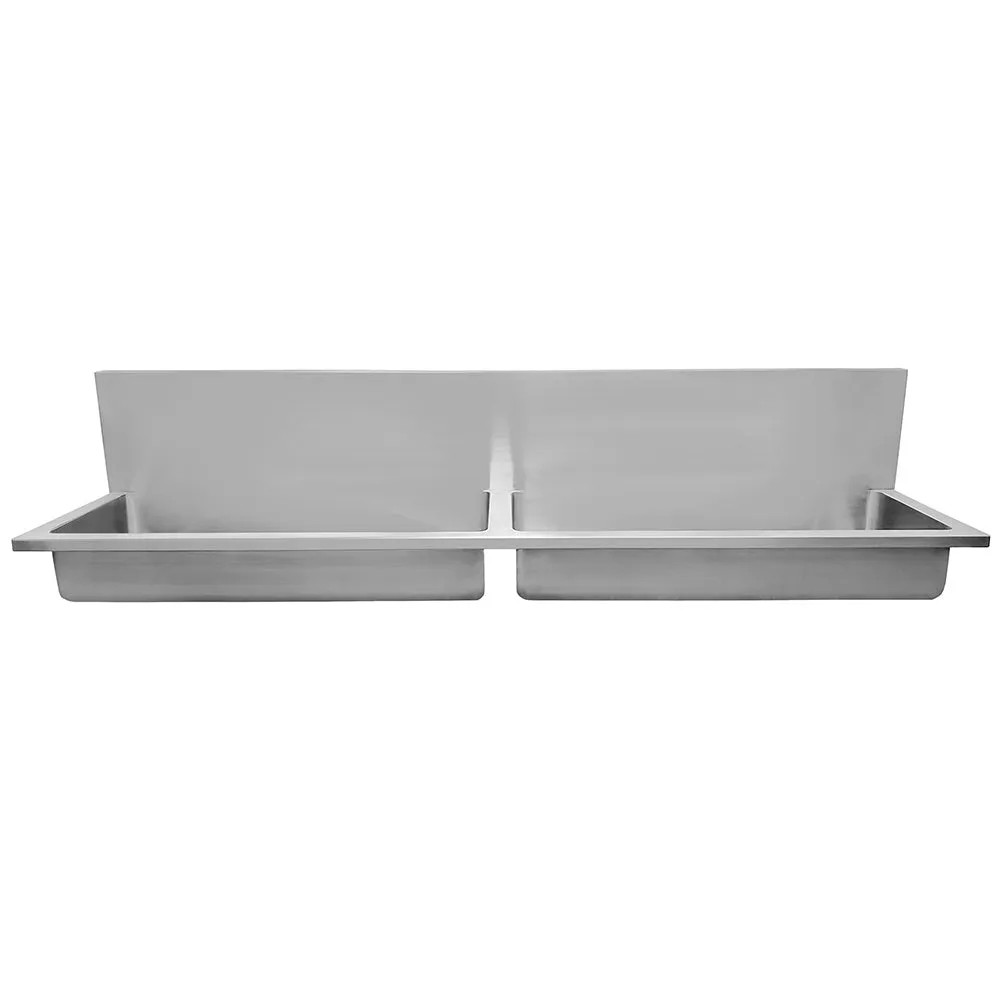 72" Noah's Collection stainless steel double bowl wall mount utility sink