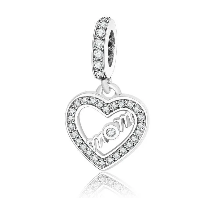 .925 Sterling Silver Pink Red Heart Charm Bead Fit Original Pandora Charm Bracelet