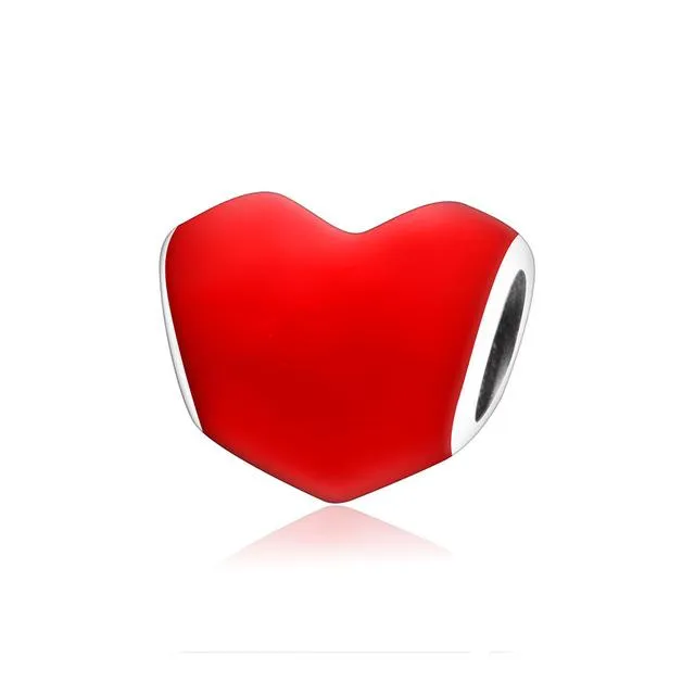 .925 Sterling Silver Pink Red Heart Charm Bead Fit Original Pandora Charm Bracelet