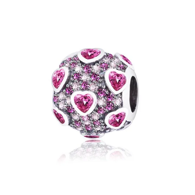 .925 Sterling Silver Pink Red Heart Charm Bead Fit Original Pandora Charm Bracelet