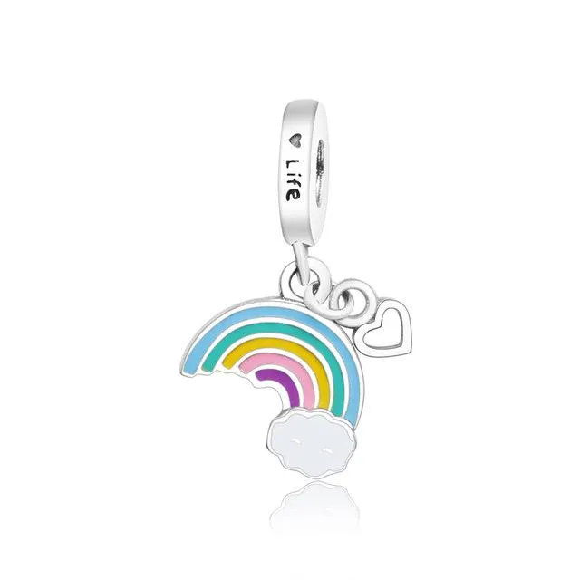 .925 Sterling Silver Pink Red Heart Charm Bead Fit Original Pandora Charm Bracelet