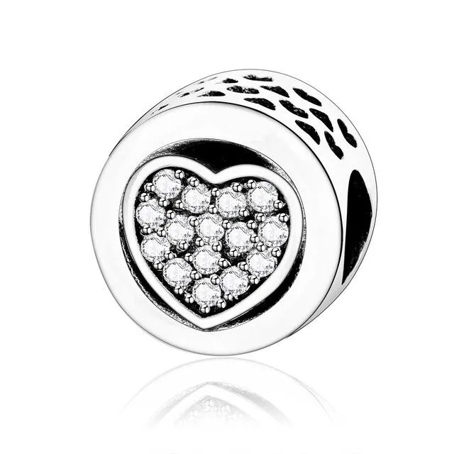 .925 Sterling Silver Pink Red Heart Charm Bead Fit Original Pandora Charm Bracelet