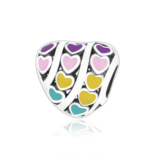.925 Sterling Silver Pink Red Heart Charm Bead Fit Original Pandora Charm Bracelet