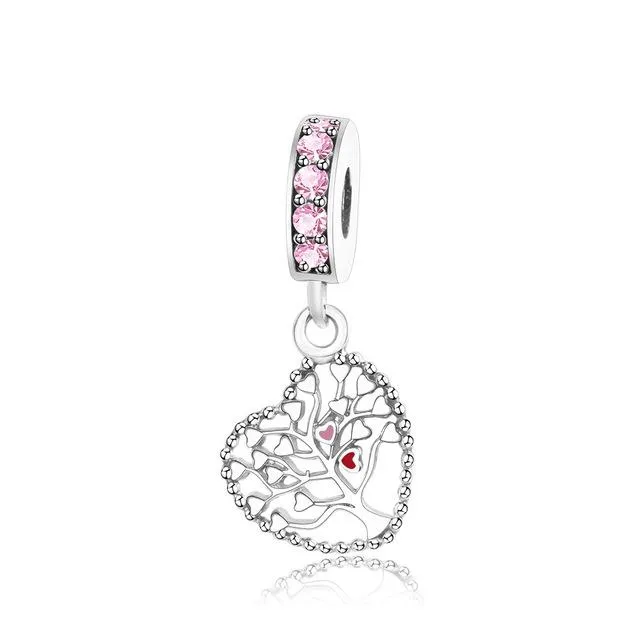 .925 Sterling Silver Pink Red Heart Charm Bead Fit Original Pandora Charm Bracelet